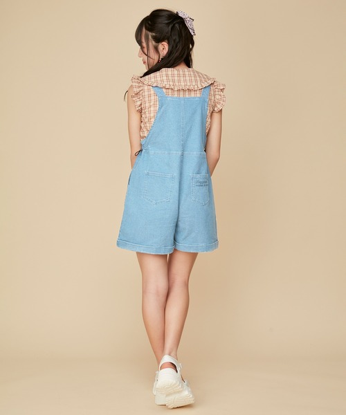 JENNI love（ジェニィラブ）の「【ウエスト調整可・ストレッチ素材】カラーショートサロペ（サロペット/オーバーオール・キッズ・サックスブルー/ラベンダー/ピンク・130cm/140cm/150cm/160cm）」の19枚目の写真