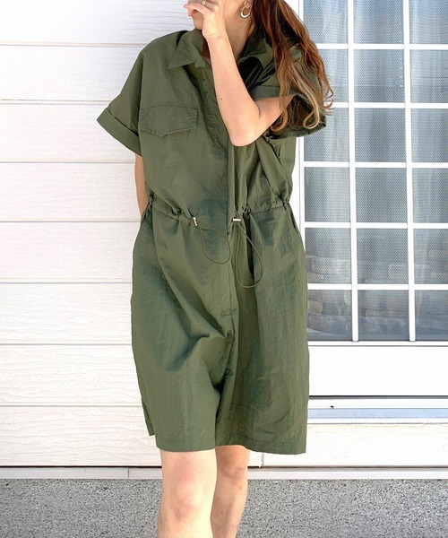 Q（キュー）の「サファリショートコンビネゾン（つなぎ/オールインワン・レディース・ライトグレー/オリーブ・MEDIUM）」の12枚目の写真