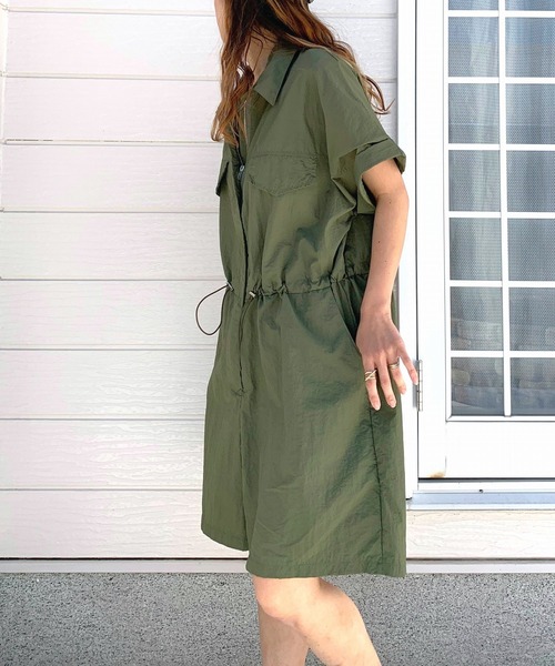 Q（キュー）の「サファリショートコンビネゾン（つなぎ/オールインワン・レディース・ライトグレー/オリーブ・MEDIUM）」の15枚目の写真