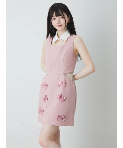 Ank Rouge（アンクルージュ）の「ウエストチュールお姉さんノースリワンピース（ワンピース・レディース・ブラック/ホワイト/ピンク・M）」の5枚目の写真