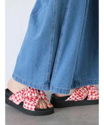 ehka sopo | くしゅくしゅギンガム厚底サンダル(サンダル)