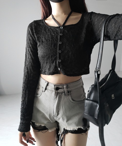 me+em select(ミームセレクト)の「【 2WAY 】クロスストラップリボンショートレースカーディガン / cross strap ribbon short lace cardigan(カーディガン/ボレロ・レディース・ブラック/アイボリー・FREE)」の18枚目の写真
