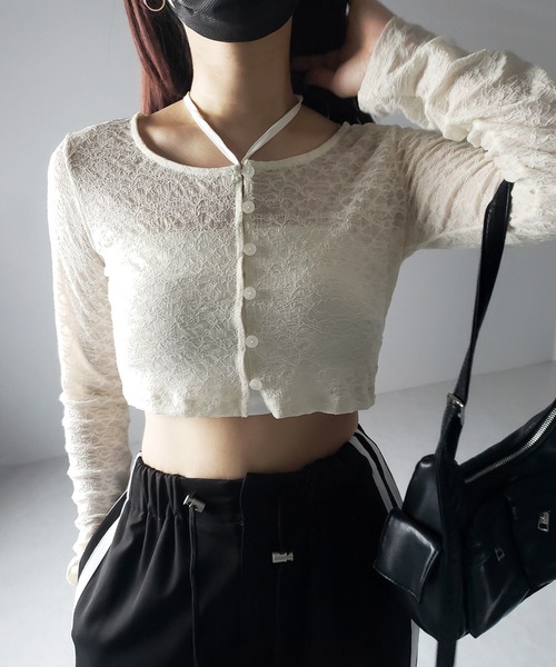 me+em select(ミームセレクト)の「【 2WAY 】クロスストラップリボンショートレースカーディガン / cross strap ribbon short lace cardigan(カーディガン/ボレロ・レディース・ブラック/アイボリー・FREE)」の8枚目の写真