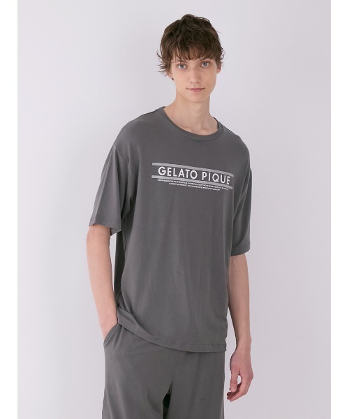 gelato pique(ジェラートピケ)の「【HOMME】レーヨンラインロゴTシャツ&ハーフパンツセット(ルームウェア/パジャマ・メンズ・オフホワイト/ネイビー/ダークグレー・MEDIUM/LARGE)」の11枚目の写真