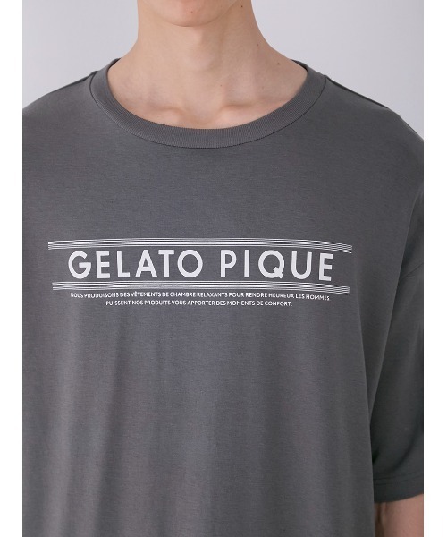 gelato pique(ジェラートピケ)の「【HOMME】レーヨンラインロゴTシャツ&ハーフパンツセット(ルームウェア/パジャマ・メンズ・オフホワイト/ネイビー/ダークグレー・MEDIUM/LARGE)」の19枚目の写真