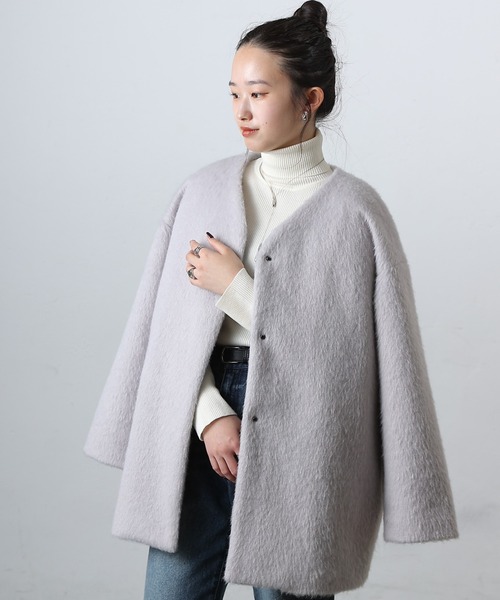 COLONY 2139（コロニートゥーワンスリーナイン）の「シャギーノーカラーコート（ノーカラーコート・レディース・グレー/チャコールグレー/ベージュ・FREE）」の2枚目の写真