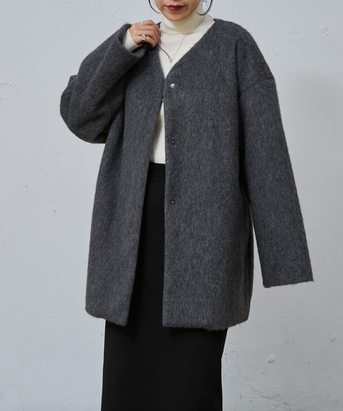 COLONY 2139（コロニートゥーワンスリーナイン）の「シャギーノーカラーコート（ノーカラーコート・レディース・グレー/チャコールグレー/ベージュ・FREE）」の5枚目の写真