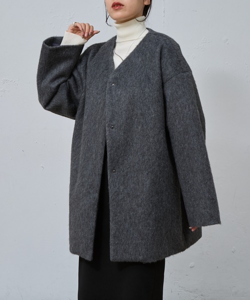 COLONY 2139（コロニートゥーワンスリーナイン）の「シャギーノーカラーコート（ノーカラーコート・レディース・グレー/チャコールグレー/ベージュ・FREE）」の7枚目の写真
