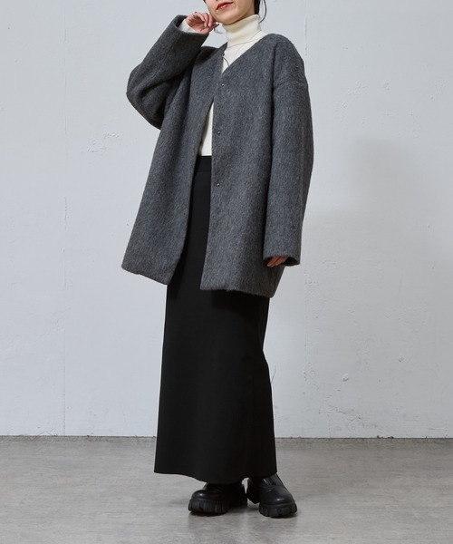 COLONY 2139（コロニートゥーワンスリーナイン）の「シャギーノーカラーコート（ノーカラーコート・レディース・グレー/チャコールグレー/ベージュ・FREE）」の8枚目の写真