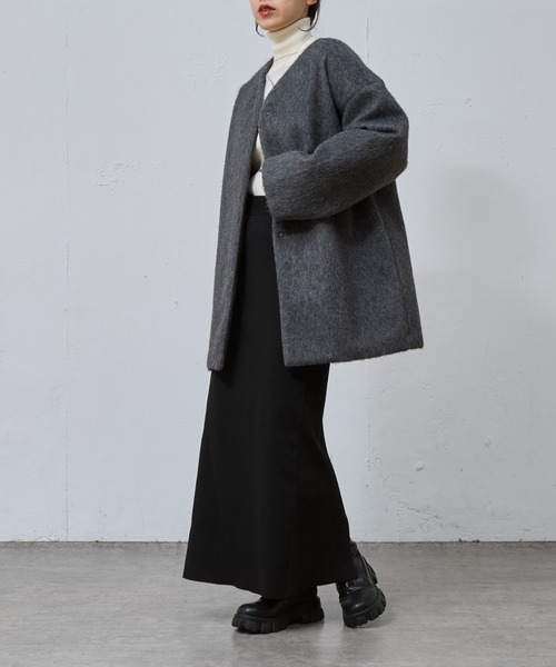 COLONY 2139（コロニートゥーワンスリーナイン）の「シャギーノーカラーコート（ノーカラーコート・レディース・グレー/チャコールグレー/ベージュ・FREE）」の10枚目の写真