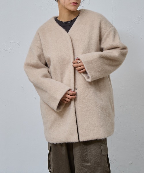 COLONY 2139（コロニートゥーワンスリーナイン）の「シャギーノーカラーコート（ノーカラーコート・レディース・グレー/チャコールグレー/ベージュ・FREE）」の18枚目の写真