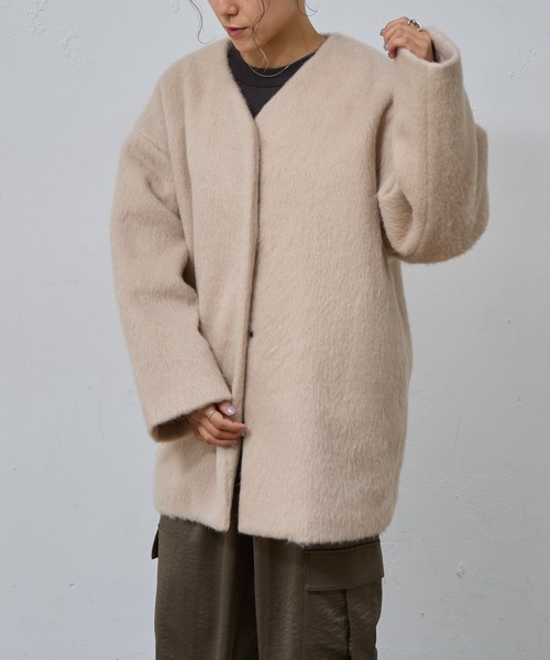 COLONY 2139（コロニートゥーワンスリーナイン）の「シャギーノーカラーコート（ノーカラーコート・レディース・グレー/チャコールグレー/ベージュ・FREE）」の21枚目の写真