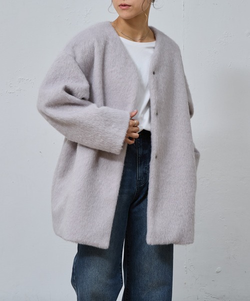 COLONY 2139（コロニートゥーワンスリーナイン）の「シャギーノーカラーコート（ノーカラーコート・レディース・グレー/チャコールグレー/ベージュ・FREE）」の11枚目の写真