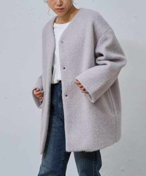 COLONY 2139（コロニートゥーワンスリーナイン）の「シャギーノーカラーコート（ノーカラーコート・レディース・グレー/チャコールグレー/ベージュ・FREE）」の14枚目の写真