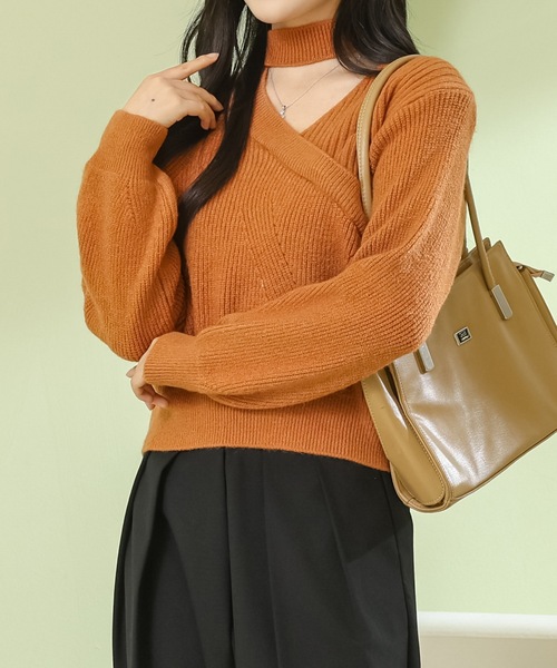 Lace Ladies(レースレディース)の「カットアウト風 Vネック 長袖 ニット プルオーバー(ニット/セーター・レディース・ホワイト/キャメル/ブラック/アイボリー・FREE)」の4枚目の写真