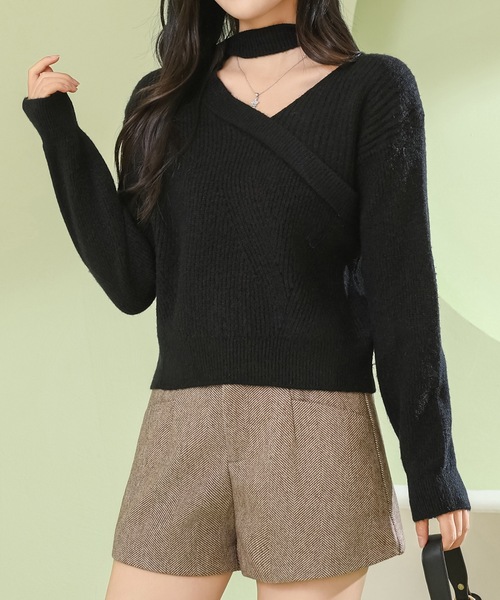 Lace Ladies(レースレディース)の「カットアウト風 Vネック 長袖 ニット プルオーバー(ニット/セーター・レディース・ホワイト/キャメル/ブラック/アイボリー・FREE)」の6枚目の写真