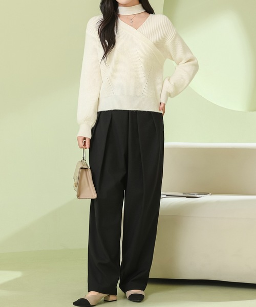 Lace Ladies(レースレディース)の「カットアウト風 Vネック 長袖 ニット プルオーバー(ニット/セーター・レディース・ホワイト/キャメル/ブラック/アイボリー・FREE)」の17枚目の写真