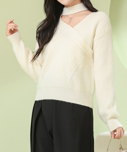 Lace Ladies(レースレディース)の「カットアウト風 Vネック 長袖 ニット プルオーバー(ニット/セーター・レディース・ホワイト/キャメル/ブラック/アイボリー・FREE)」の18枚目の写真