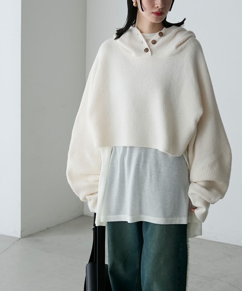 forksy.(フォルクシー)の「【forksy.】クロップド丈フーディフィンガーホールニット/マフラー(ニット/セーター・レディース・チャコールグレー/アイボリー/パープル・FREE)」の5枚目の写真