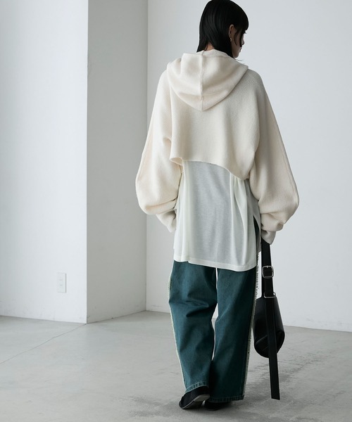 forksy.(フォルクシー)の「【forksy.】クロップド丈フーディフィンガーホールニット/マフラー(ニット/セーター・レディース・チャコールグレー/アイボリー/パープル・FREE)」の13枚目の写真