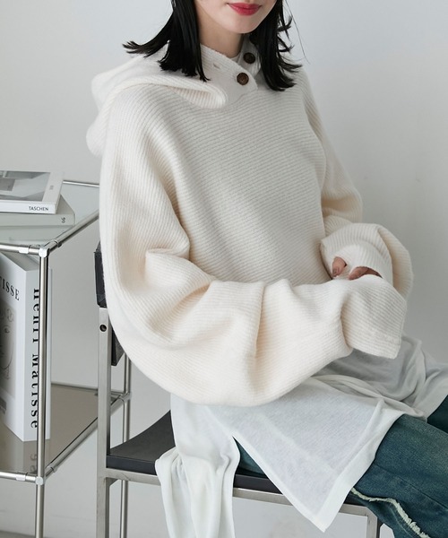 forksy.(フォルクシー)の「【forksy.】クロップド丈フーディフィンガーホールニット/マフラー(ニット/セーター・レディース・チャコールグレー/アイボリー/パープル・FREE)」の15枚目の写真