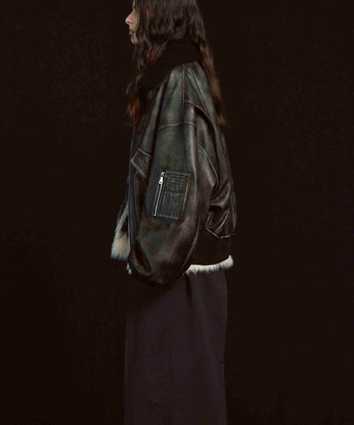 メゾンスペシャル　フライトジャケット レザージャケッ1サイズ襟部分のボアなし Sheep Leather Mouton G-1 Flight Jacket