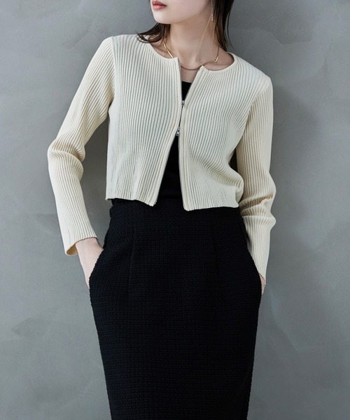 etoll.（エトル）の「ダブルジップリブニットカーディガン（カーディガン/ボレロ・レディース・ピンク/ナチュラル/ブラック/グレー・M）」の3枚目の写真