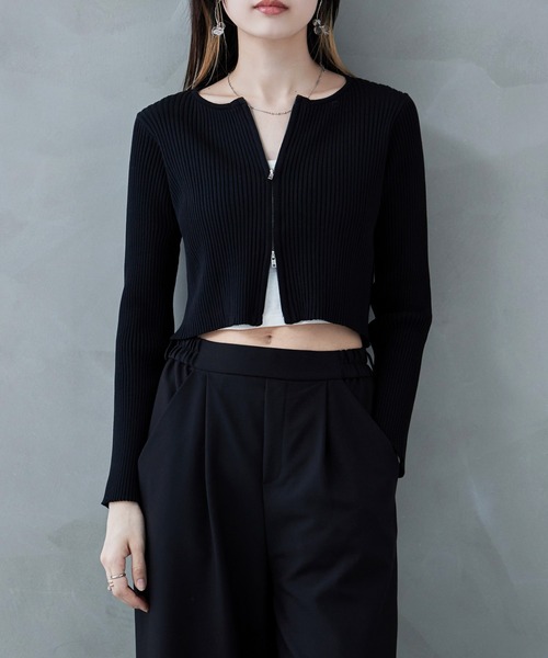 etoll.（エトル）の「ダブルジップリブニットカーディガン（カーディガン/ボレロ・レディース・ピンク/ナチュラル/ブラック/グレー・M）」の2枚目の写真