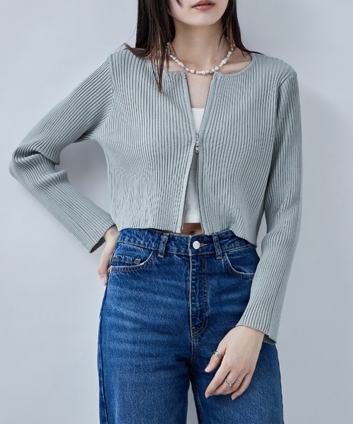 etoll.（エトル）の「ダブルジップリブニットカーディガン（カーディガン/ボレロ・レディース・ピンク/ナチュラル/ブラック/グレー・M）」の16枚目の写真