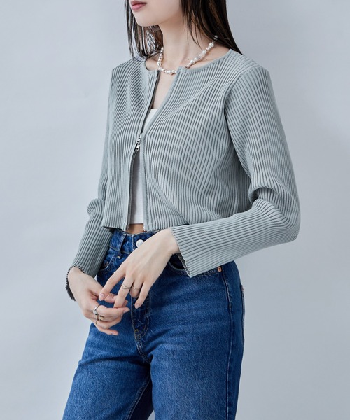 etoll.（エトル）の「ダブルジップリブニットカーディガン（カーディガン/ボレロ・レディース・ピンク/ナチュラル/ブラック/グレー・M）」の12枚目の写真