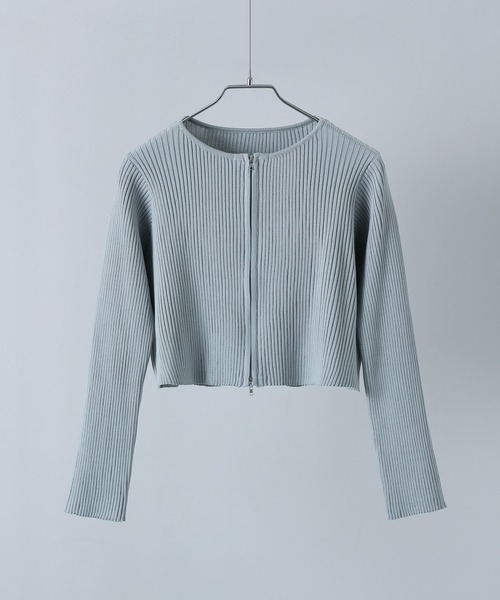 etoll.（エトル）の「ダブルジップリブニットカーディガン（カーディガン/ボレロ・レディース・ピンク/ナチュラル/ブラック/グレー・M）」の5枚目の写真