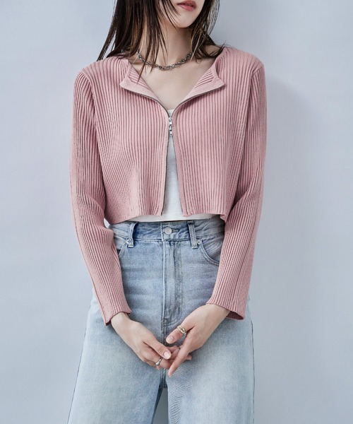 etoll.（エトル）の「ダブルジップリブニットカーディガン（カーディガン/ボレロ・レディース・ピンク/ナチュラル/ブラック/グレー・M）」の17枚目の写真