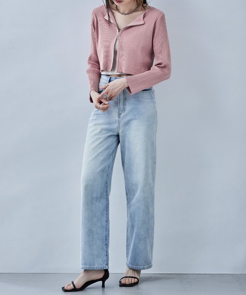 etoll.（エトル）の「ダブルジップリブニットカーディガン（カーディガン/ボレロ・レディース・ピンク/ナチュラル/ブラック/グレー・M）」の9枚目の写真