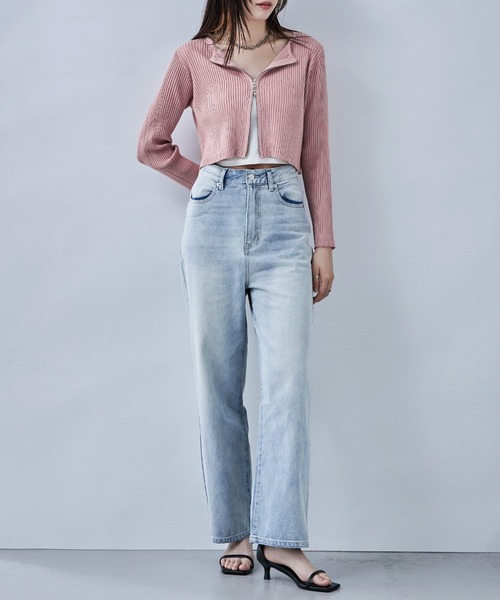 etoll.（エトル）の「ダブルジップリブニットカーディガン（カーディガン/ボレロ・レディース・ピンク/ナチュラル/ブラック/グレー・M）」の7枚目の写真