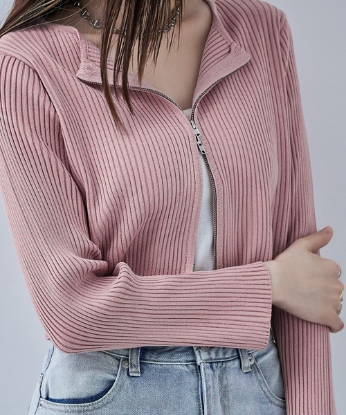 etoll.（エトル）の「ダブルジップリブニットカーディガン（カーディガン/ボレロ・レディース・ピンク/ナチュラル/ブラック/グレー・M）」の11枚目の写真