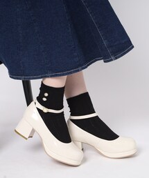 厚底ストラップ付プレーンパンプス