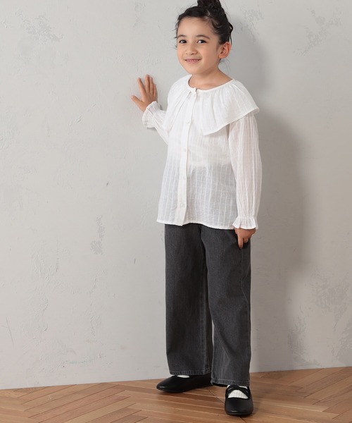 FOUND GOOD(ファウンドグッド)の「G/シシュウフリルブラウス(シャツ/ブラウス・キッズ・アイボリー/ブラック/オレンジ系5・150cm/140cm/130cm/120cm/110cm)」の2枚目の写真