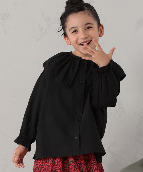 FOUND GOOD(ファウンドグッド)の「G/シシュウフリルブラウス(シャツ/ブラウス・キッズ・アイボリー/ブラック/オレンジ系5・150cm/140cm/130cm/120cm/110cm)」の1枚目の写真