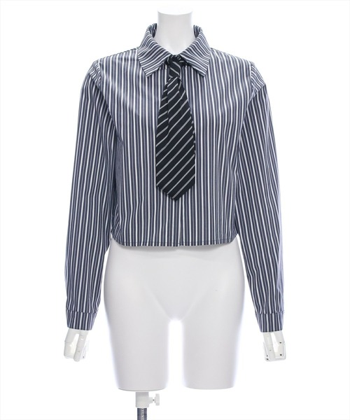 clear（クリア）の「ストライプ柄ネクタイ長袖シャツ［大人 カジュアル 着回し力抜群］≪再入荷≫（シャツ/ブラウス・レディース・ネイビー/ブルーグレー・F）」の21枚目の写真