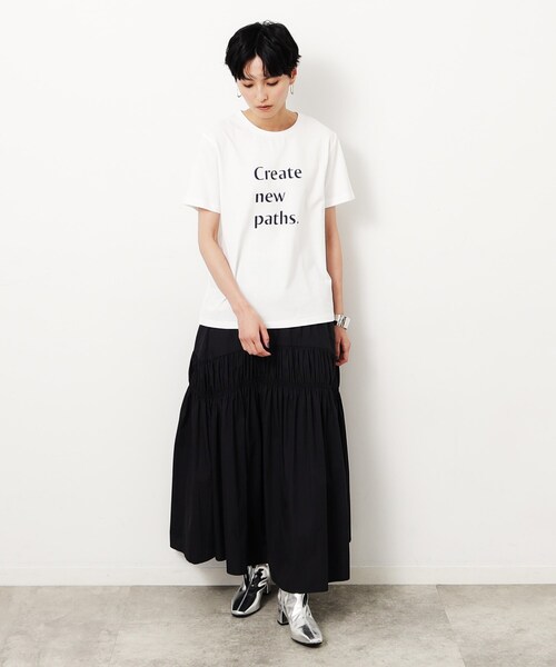 OPAQUE.CLIP（オペークドットクリップ）の「シャーリング切替ボリュームフレアスカート【洗濯機洗い可】（スカート・レディース・ブラック/ネイビー・36/38）」の4枚目の写真