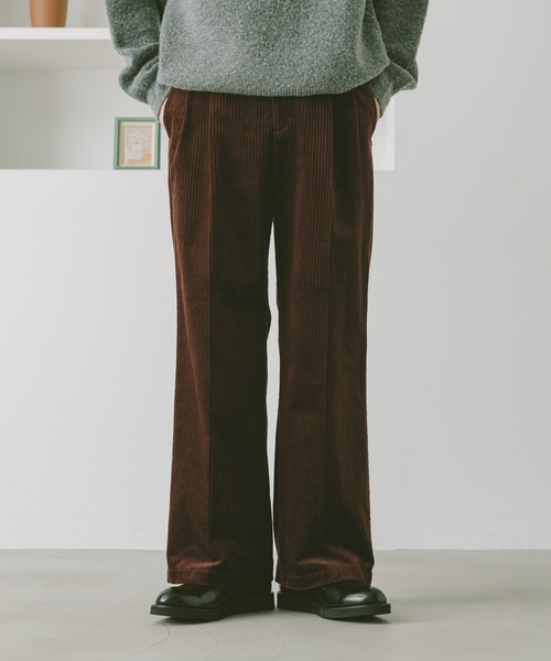 Center press corduroy semi-wide slacks/コーデュロイ/センタープレス