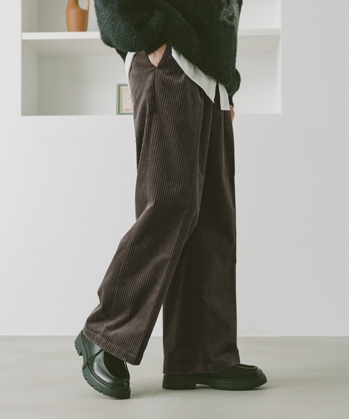 セール】Center press corduroy semi-wide slacks/コーデュロイ