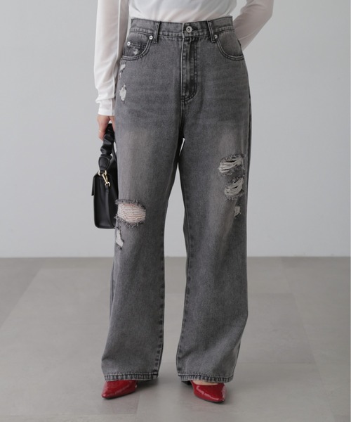 FREE'S MART（フリーズマート）の「[Lサイズあり]ストレートワイドクラッシュデニム（デニムパンツ・レディース・ブラック系その他/ブルー系その他・LARGE/MEDIUM/SMALL）」の2枚目の写真