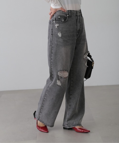 FREE'S MART（フリーズマート）の「[Lサイズあり]ストレートワイドクラッシュデニム（デニムパンツ・レディース・ブラック系その他/ブルー系その他・LARGE/MEDIUM/SMALL）」の10枚目の写真