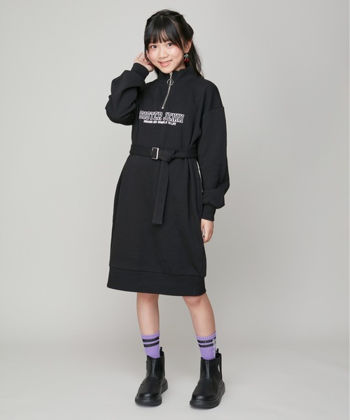 SISTER JENNI（SISTER JENNI）の「【コットン100％】ベルト付きハーフZIPワンピ（ワンピース・キッズ・グレー/ブラック・130cm/140cm/150cm/160cm）」の3枚目の写真
