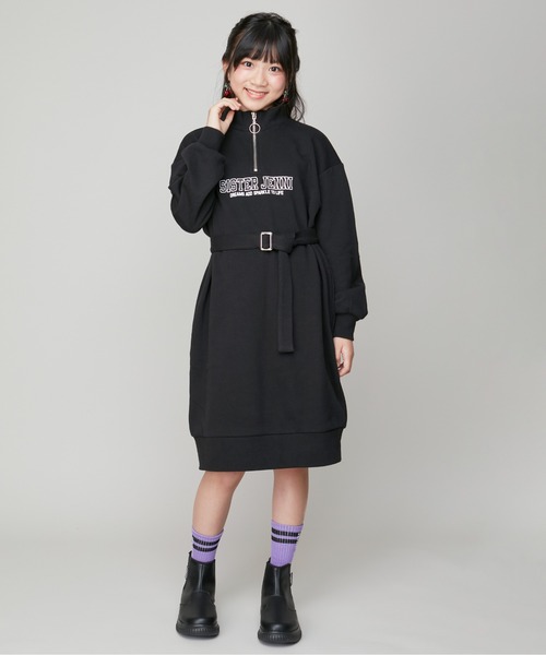 SISTER JENNI（SISTER JENNI）の「【コットン100％】ベルト付きハーフZIPワンピ（ワンピース・キッズ・グレー/ブラック・130cm/140cm/150cm/160cm）」の4枚目の写真