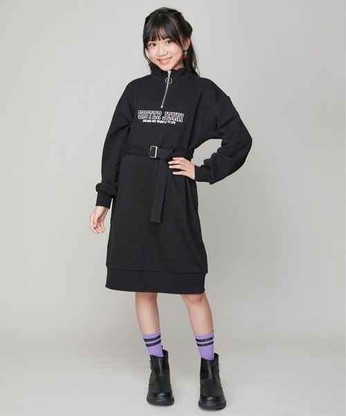 SISTER JENNI（SISTER JENNI）の「【コットン100％】ベルト付きハーフZIPワンピ（ワンピース・キッズ・グレー/ブラック・130cm/140cm/150cm/160cm）」の5枚目の写真