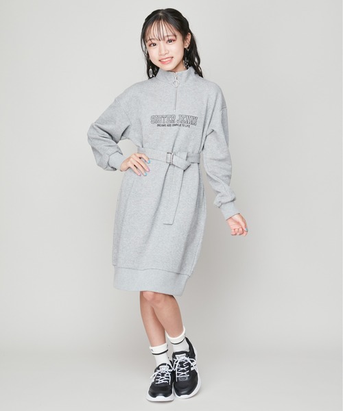 SISTER JENNI（SISTER JENNI）の「【コットン100％】ベルト付きハーフZIPワンピ（ワンピース・キッズ・グレー/ブラック・130cm/140cm/150cm/160cm）」の6枚目の写真
