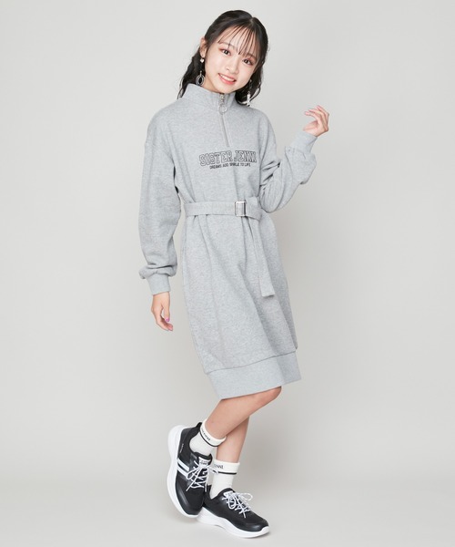 SISTER JENNI（SISTER JENNI）の「【コットン100％】ベルト付きハーフZIPワンピ（ワンピース・キッズ・グレー/ブラック・130cm/140cm/150cm/160cm）」の7枚目の写真