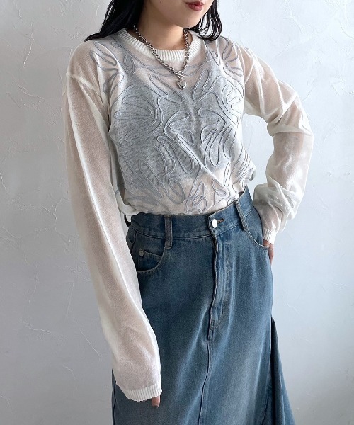 PAGEBOY(ページボーイ)の「コードレースシアーニットプルオーバー(ニット/セーター・レディース・ブルー/オフホワイト/ブラック・FREE)」の13枚目の写真